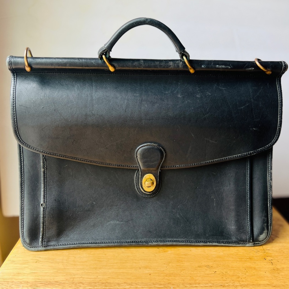 Vintage Black Coach Leather Briefcase Satchel Laptop Case